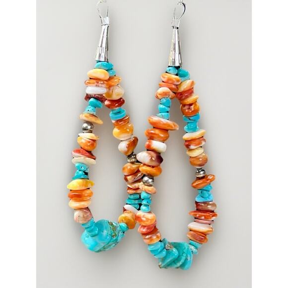 Native American Loop Dangle Earrings 925 Santo Domingo Kewa Pueblo Spiny Oyster - Picture 3 of 12